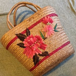 Vintage Straw Market Basket